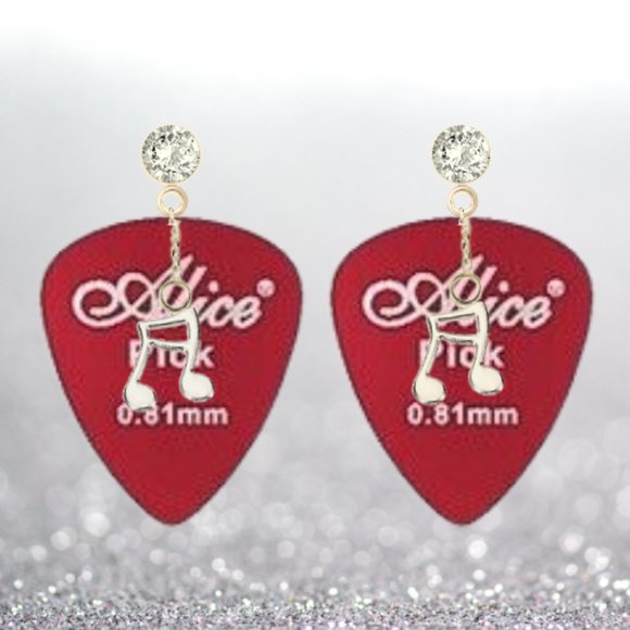 Alice Strings Smooth Guitar Pick Earrings with Music Note Charms - Picture 6 of 9